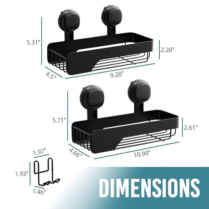 TAILI Shower Caddy Suction Cup Rustproof Metal Visible indicator Black | 2 Pack Rustproof,No Drilling Wall Mounted Basket, Upgraded Removable Suction Cup Bathroom Organizer Heavy Duty Shampoo