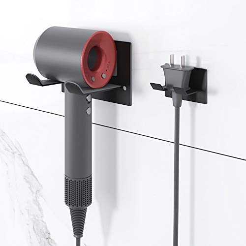 Self Adhesive Hair Dryer Holder Wall Mounted | Adhesive Bathroom Hair Blow Dryer Rack, Organizer Compatible with Supersonic Hair Dryers, Black