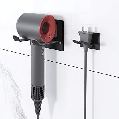 Self Adhesive Hair Dryer Holder Wall Mounted | Adhesive Bathroom Hair Blow Dryer Rack, Organizer Compatible with Supersonic Hair Dryers, Black