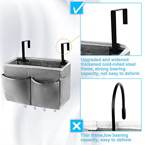 Bedside Caddy Organizer 5 Pockets and 4 Hooks for Bunk Bed Grey | Hanging Storage Bag for Headboards