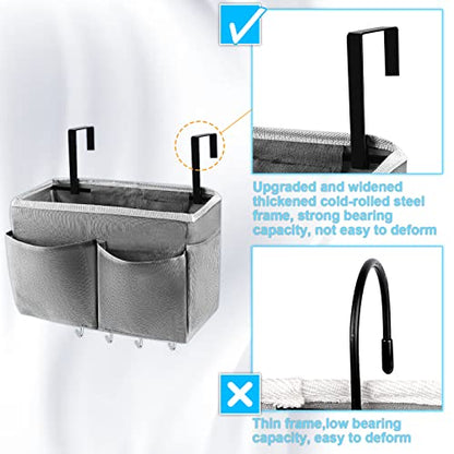 Bedside Caddy Organizer 5 Pockets and 4 Hooks for Bunk Bed Grey | Hanging Storage Bag for Headboards