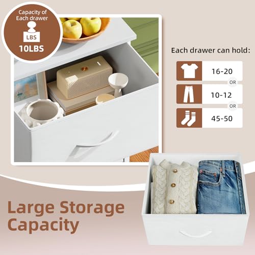 Somdot Small Dresser for Bedroom, 3 Drawer Storage Cabinet, White | Tall Nightstand Fabric Dresser with Removable Bins, Steel Frame and Mdf Wood Top , Closet, Nursery, Dorm or Entryway Storage