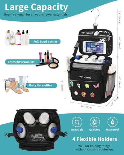 Hanging Shower Caddy Portable, Shower Bag for College Dorm Room Essentials, Large Capacity Shower Organizer Basket with DIY Decoration, Travel Toiletry Bag for Bathroom, Gym, Swiming, Camping, Beach
