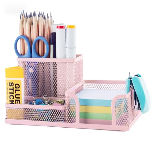 Mesh Pen Holder Desk Organizers Pencil Holder for... (Pink | Metal)