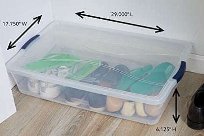 Rubbermaid Cleverstore 42 Quart Stackable Plastic Storage Bin with Lids for Garage, Closet, and Classroom, Clear, 4 Pack