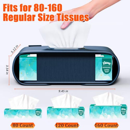 Car Tissue Holder, Car Kleenex Holder Fits 100-160 Count | Premium PU Leather,Keep Tidy,Universal,Large tissue box,Backseat Car Napkin Holder,Tissues Dispenser for Car,Black