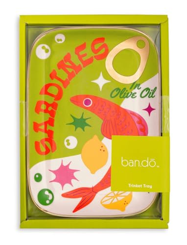 ban.do Novelty Ceramic Trinket Tray, Sardines | 6.5" x 4.5" Jewelry Dish, Small Decorative Tray for Keys or Decor, Cute Food Theme Catchall Tray with Gold Foil