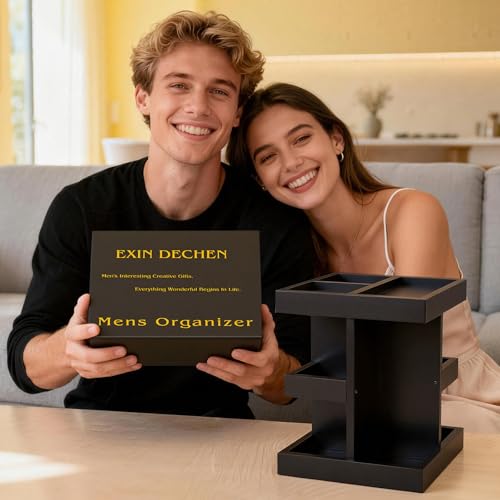 EXIN DECHEN Cologne Organizer for Men,Birthday Gifts for Men,Wooden Black | Easy Installation,360° Rotating,Boyfriend Husband Dad Gift Ideas,Mens Accessories for Desk,Bathroom Countertop,Vanity,Dresser