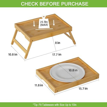 Bamboo Bed Tray Table with Folding Legs, Medium, Bamboo | Bamboo bed tray with folding legs, handles and raised edges for meals, laptops, reading and serving in bed or on a sofa.