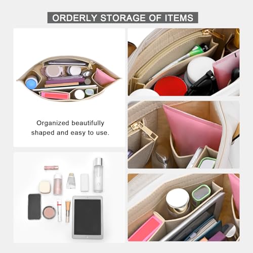LOUKAYCCI Purse Organizer Insert for Longchamp Le Pliage L Handbag Insert Felt Long Champ Tote Bag Organizer Insert with Cup (Beige, Large)