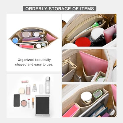LOUKAYCCI Purse Organizer Insert for Longchamp Le Pliage L Handbag Insert Felt Long Champ Tote Bag Organizer Insert with Cup (Beige, Large)