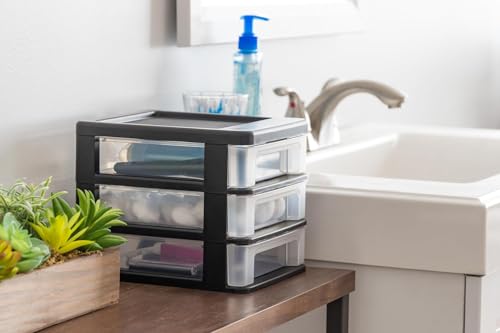 IRIS USA 2-Pack, 3-Drawer Small Plastic Stacking Desktop Organizer, Black | Organize office supplies, stationery, makeup, craft materials and everyday essentials for neat desktop storage