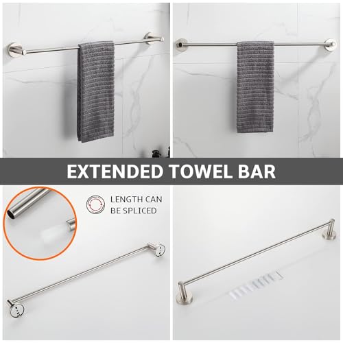 BGL Bathroom Accessory Set Brushed Nickel 4-Pieces Bathroom Towel Rack 24 Inches Adjustable Bathroom Hardware Set