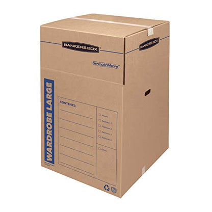 Bankers Box 3-Pack Tall Wardrobe Moving Boxes, 24" x 24" x 40" | Move hanging clothes from closet to truck with wardrobe boxes that reduce folding, wrinkles, and repacking.
