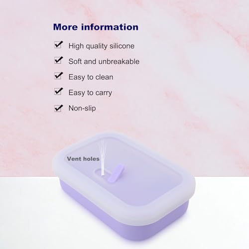 Leak Proof Travel Soap Case,Solid Shampoo Bar Holder, Silicone Soap Container with Draining Layer, Portable Bar Soap Holder for Bathroom, Camping, Gym, Easy to Clean (Purple, Large)