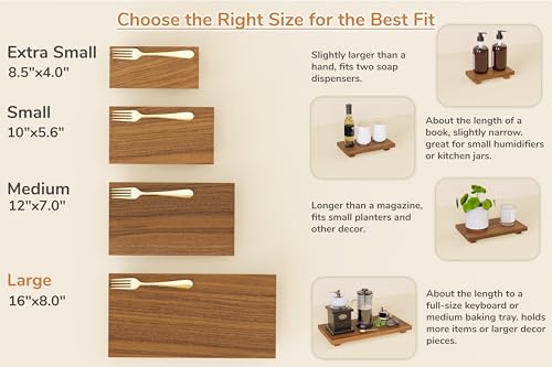 Large 16" Acacia Wood Riser Pedestal Stand for Kitchen Counter | Farmhouse Wood Display Riser for Kitchen and Bathroom Décor - Counter Display, Vanity Tray, Candle Stand | L:16"x8"x1.57"