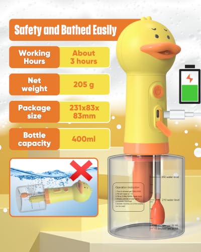 Electric Dog Shampoo Dispenser Dog Shampoo Sprayer Duck Shampoo Foamer for Pet, Foaming Soap Dispenser for Bathtub, Kitchen Sink Cleaning