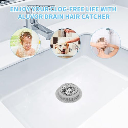 Aluvor Bathtub Drain Hair Catcher Shower Drain Cover Sink Drain Protector | Bathroom Sink & Bathtub Drain Strainer for Pop-Up & Regular Drains, grey