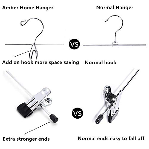Amber Home 12 Pack Heavy Duty Add on Metal Pants Skirt Hangers with Clips | Stackable Add-on Metal Clothes Hangers with 2-Adjustable Clips, Cascading Clip Hangers Space Saving for Jeans, Slacks