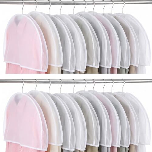 24 Pcs Garment Covers for Hanging Clothes, 24 x 12 x 2 Inches Plastic Shoulder Cover Dust Covers Clothes Protectors Breathable with 2 Inch Gusset for Closet Storage Suit Coats Jackets Dress