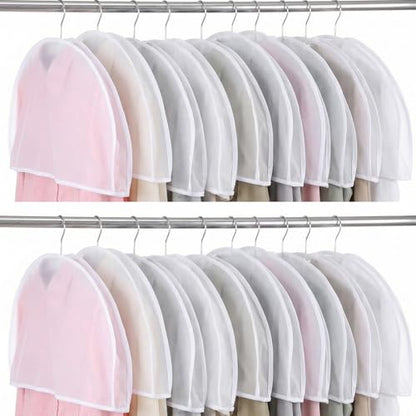 24 Pcs Garment Covers for Hanging Clothes, 24 x 12 x 2 Inches Plastic Shoulder Cover Dust Covers Clothes Protectors Breathable with 2 Inch Gusset for Closet Storage Suit Coats Jackets Dress