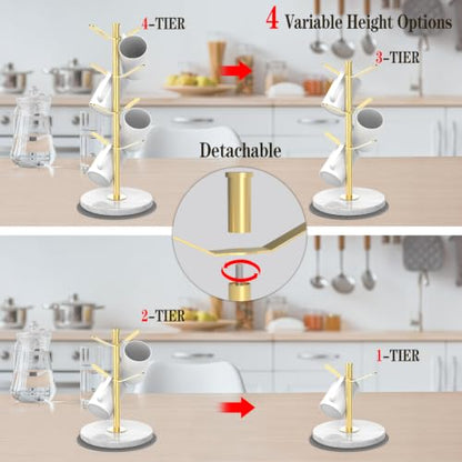Marble Mug Holder Tree with 8 Hooks, Stainless Ste... (Gold | Metal)