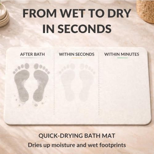 Stone Bath Mat – Diatomaceous Earth Quick Drying Non-Slip Bathroom Mat – Absorbent Diatomite Shower Mat, Durable & Easy to Clean, Modern, 23.6" x 15.3", (White - Linea)