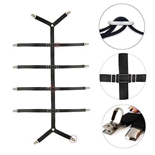 Bed Sheet Straps Adjustable Crisscross Sheet Clips Suspenders to Keep Your Bed Tidy (Black)