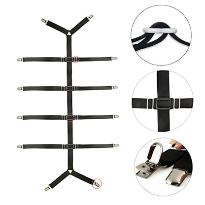 Bed Sheet Straps Adjustable Crisscross Sheet Clips Suspenders to Keep Your Bed Tidy (Black)