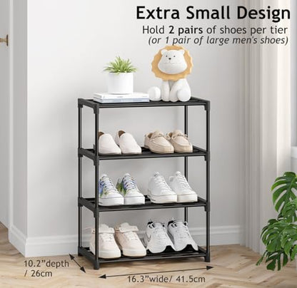 Autonomier 4 Tier Extra Small Shoe Rack (16.3" Wide), Narrow Stackable | Kids Toddler Adult Shoe Shelf, Lightweight Shoe Rack Stand for Closet Dorm Storage Organizer, Front Door Entrance, Entryway