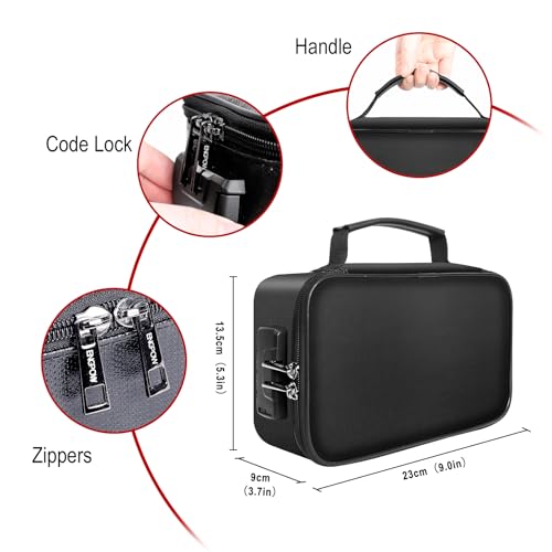 ENGPOW Small Fireproof Storage Organizer Case with Lock, 9”x 5.3”x 3.7” | Money Safe Wallet Carrying Bag with Multi-Pocket, Portable Home Travel for Cash,Card,Passport,Coin,Check,Bill,Soft Box,Black