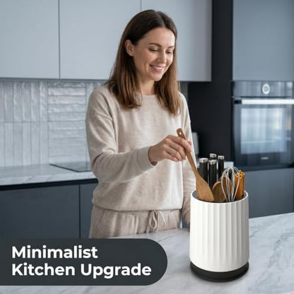360° Rotating Knife and Utensil Holder, Kitchen Co... (White & Gray | Plastic)