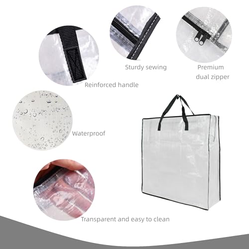 3 Pack Clear Storage Bags with Zipper and Handles, Blanket Bags For Closet Storage, Moving and Packing Supplies for College, Underbed Storage Organizer for Clothes Pillow Bedding Christmas Wreath