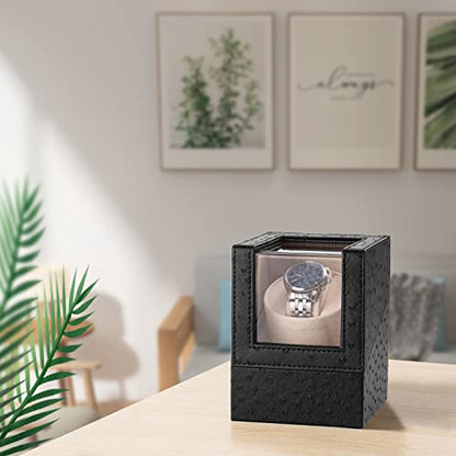 Automatic Single Watch Winder for Automatic Watches,Rotating Watch Case with Japanese Quiet Motor，AC Adapter or Battery Powered