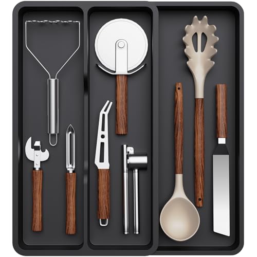 Utensil Organizer for Kitchen Drawer, Expandable C... (Black | Plastic)