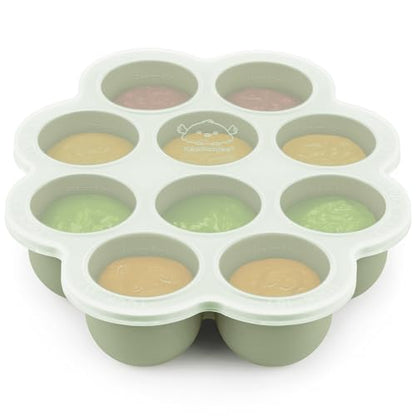 KeaBabies Silicone Food Freezer Trays with Lid, 2oz x 10 Pods (Sage)