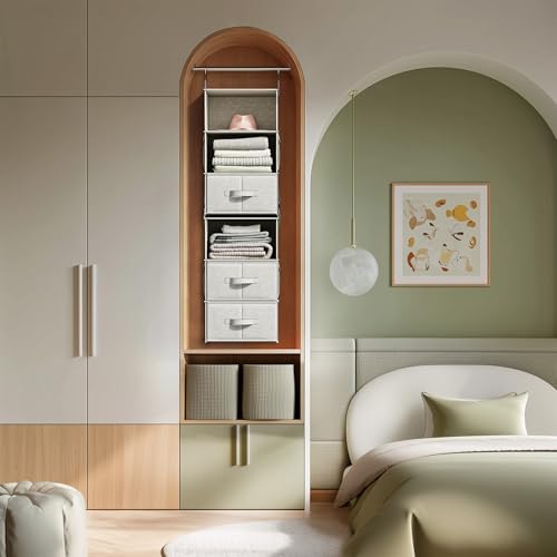 6-Shelf Hanging Closet Organizer with 3 Drawers, 2 Separable 3-Shelf Closet Organizers and Storage for Wardrobe Organization, Hanging Dresser for Nursury & Dorm Clothes Organizer