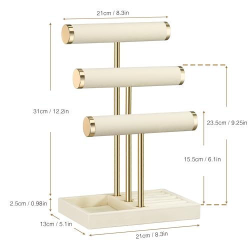 bussdis Jewelry Organizer Stand Display, 3 Tier Beige Velvet Bracelet Holder