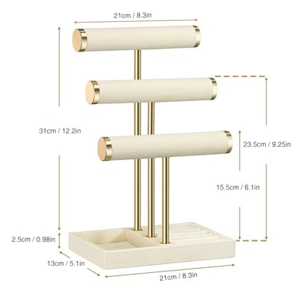 bussdis Jewelry Organizer Stand Display, 3 Tier Beige Velvet Bracelet Holder