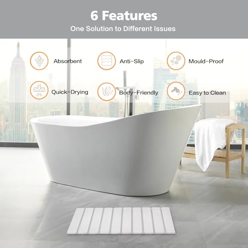 Foldable Stone Bath Mat, Non-Slip Diatomaceous Earth Mat, Super Absorbent Quick Drying Bath Stone Mat, Luxury Bath mat for Bathroom Kitchen Bathtub, 23.4 * 15.4" White