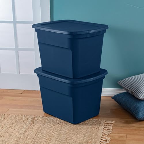 8-Pack Storage Tote, Plastic Container Bins with L... (8 Count | Marine Blue | String)