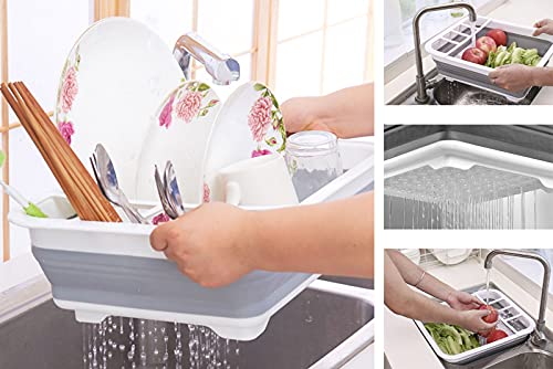 Dish Drying Rack Collapsible Dish Drying Rack Portable Dinnerware Drainer Organizer for Kitchen RV Campers Travel Trailers Space Saving Kitchen Storage Rack Tray Camper Must Haves