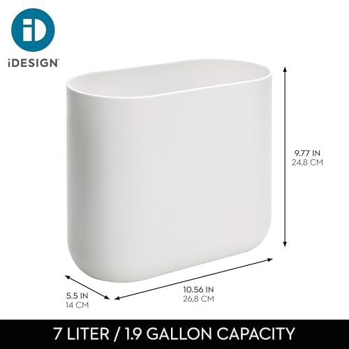 iDesign Small Slim Plastic Bathroom Trash Can, White | Bedroom, Office, Desk, Dorm