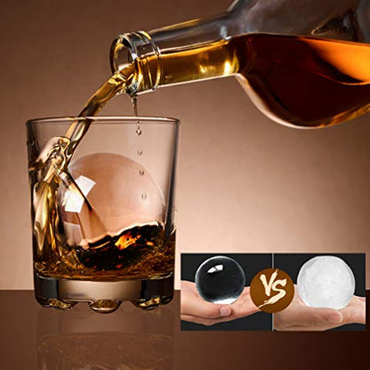 Crystal Clear Ice Ball Maker, 4 Cavity Large Clear Ice Balls Form, 2.5” Round Ice Sphere Trays for Whiskey, Cocktail, Brandy, Bourbon