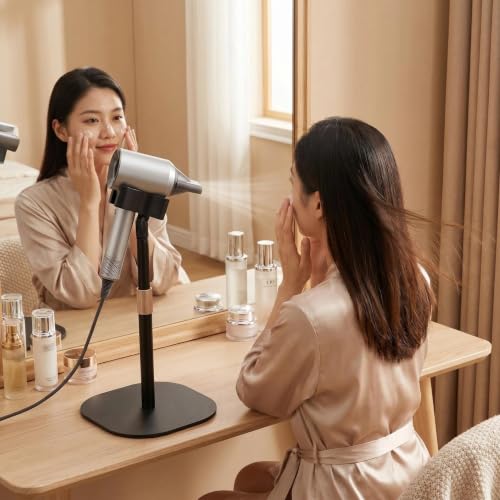 Hair Dryer Stand Holder Hands Free for Vanity Desk Blow Dryer Holder, Height Adjustable, 360° Rotating, Stable Base, Fits Most Hair Dryer, Countertop