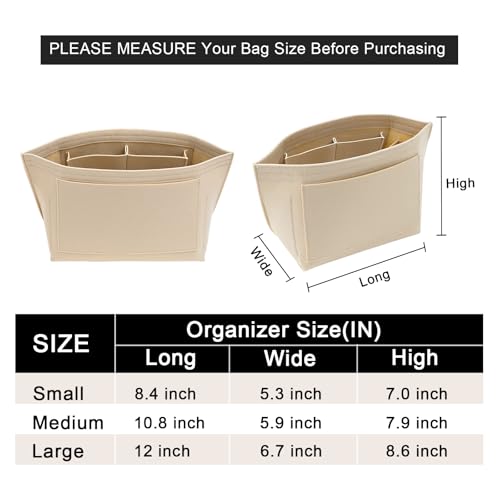 LOUKAYCCI Purse Organizer Insert for Longchamp Le Pliage L Handbag Insert Felt Long Champ Tote Bag Organizer Insert with Cup (Beige, Large)