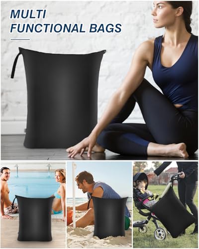 2Pcs Large Laundry Bags 24x32 inch Wet Dry Bag Reu... (Black | Oxford Cloth)