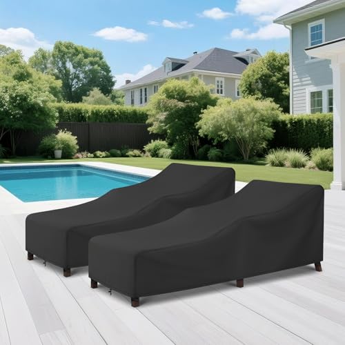 Outdoor Lounge Chair Covers 2 Pack, Waterproof Patio Chaise Lounge Cover for Outdoor Furniture and Outside Stackable Cushions, 76" x 32" x 32" H, Black
