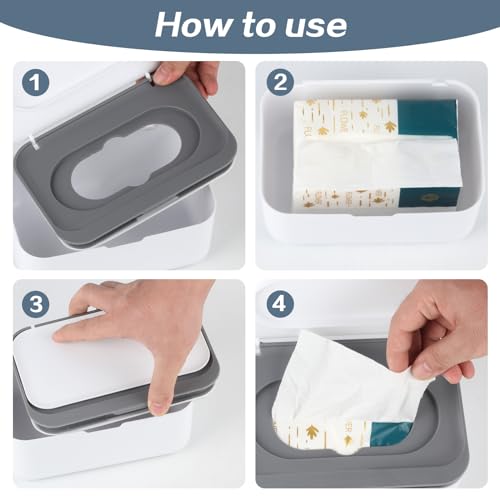 2Pcs Baby Wipes Dispenser,Wipe Holder Wipes Box for Baby & Adult(Gray/Blue) | Keeps Wet Tissue Fresh,Easy Pull Wipes Pouch Case,flushable wipes dispenser,baby wipe holder for baby wipe container