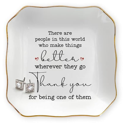 Thank You Gifts for Women, Retirement Gifts - 4x4 Ceramic Dish Tray | Retirement Gift for Woman, Ring Dish for Women, Appreciation Decor, Gold Trim Design, Polished Finish, Ready to Gift